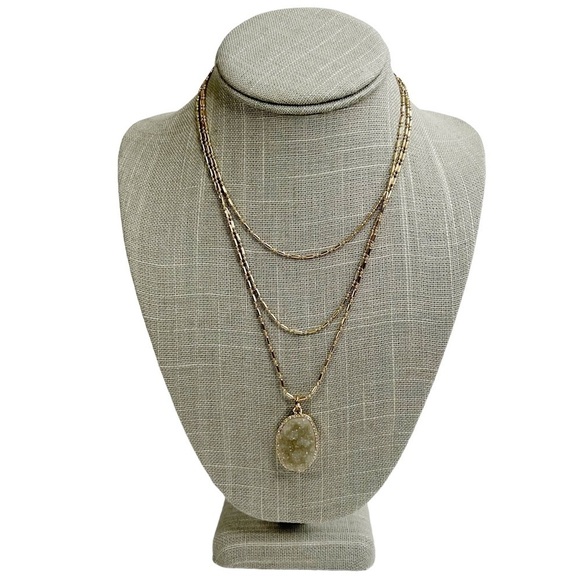 BaubleBar Jewelry - Baublebar Oval Druzy Gold Tone Multi Chain Layered Necklace